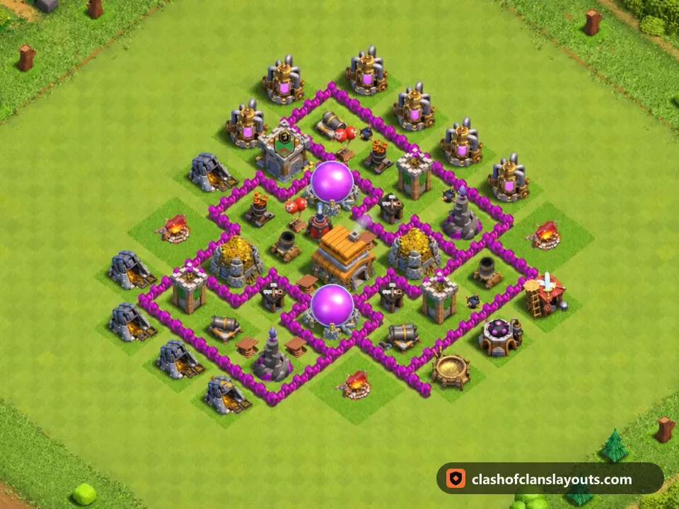TH6 Farm Base Layout 157: Clash of Clans Town Hall 6 farm base layout, full base picture