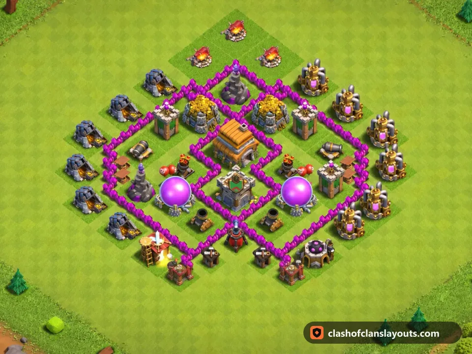 TH6 Farm Base Layout 159: Clash of Clans Town Hall 6 farm base layout, full base picture