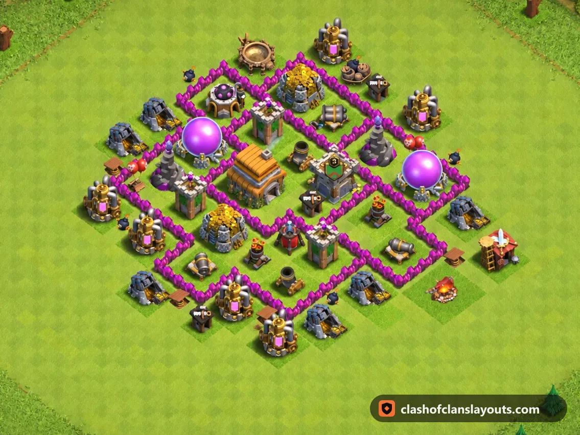 Base de Farm TH6 160: layout de base de farm de Clash of Clans para Centro de Vila 6, imagem completa da base