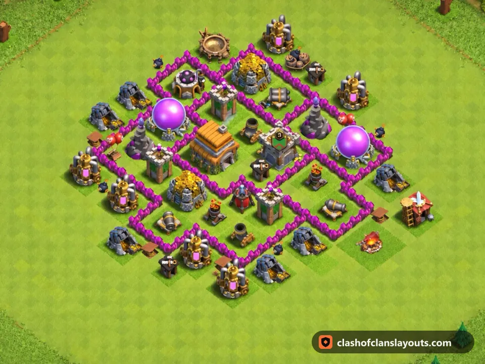 TH6 Farm Base Layout 160: Clash of Clans Town Hall 6 farm base layout, full base picture