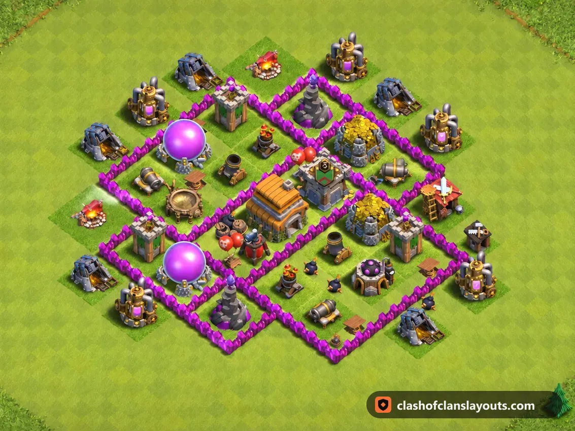 Base de Farm TH6 162 : plan de base de farm HDV 6 Clash of Clans, image complète de la base