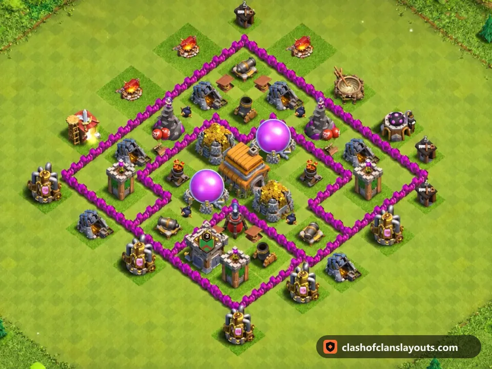 TH6 Farm Base Layout 163: Clash of Clans Town Hall 6 farm base layout, full base picture