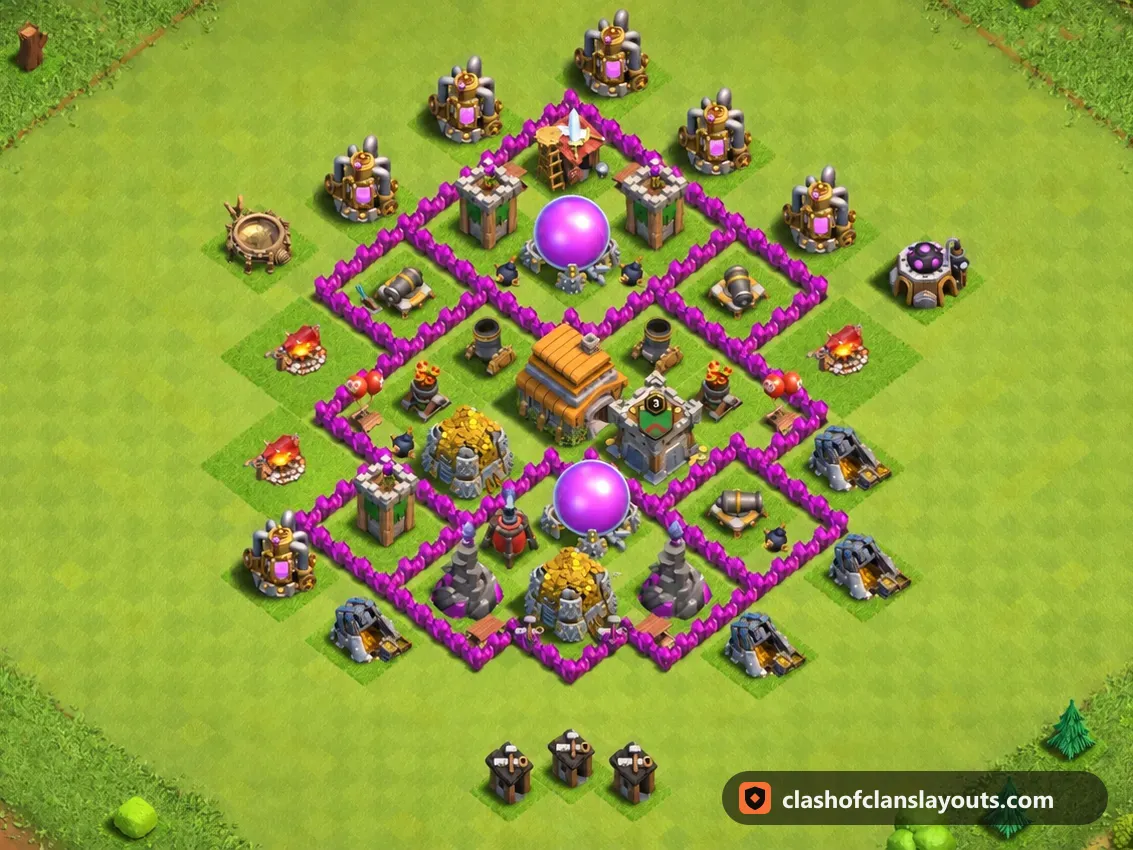 TH6 ファーム用配置 164：Clash of Clans タウンホール6のファーム用配置、ベース全体の画像