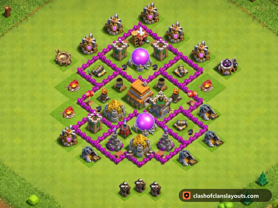 TH6 Farm Base Layout 164: Clash of Clans Town Hall 6 farm base layout, full base picture