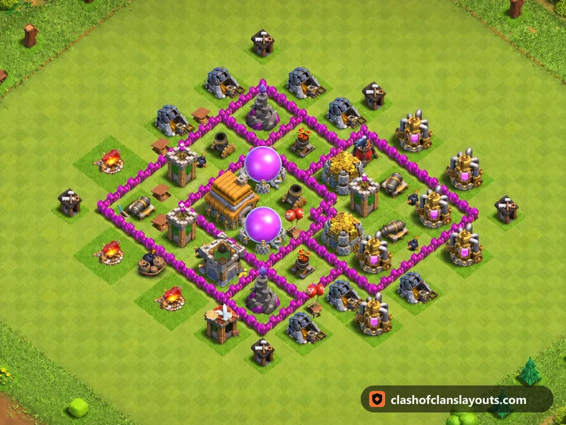 TH6 ファーム用配置 165：Clash of Clans タウンホール6のファーム用配置、ベース全体の画像
