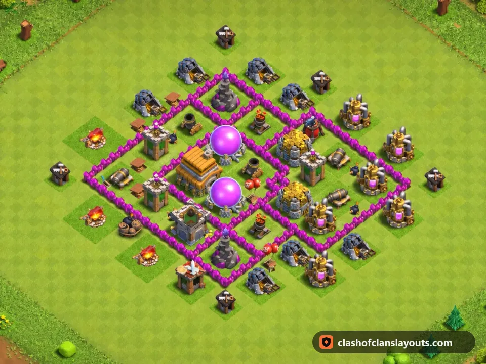 TH6 Farm Base Layout 165: Clash of Clans Town Hall 6 farm base layout, full base picture