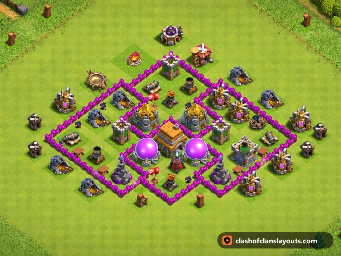 Base da Farm TH6 166: layout base farm per Municipio 6 di Clash of Clans, immagine completa della base