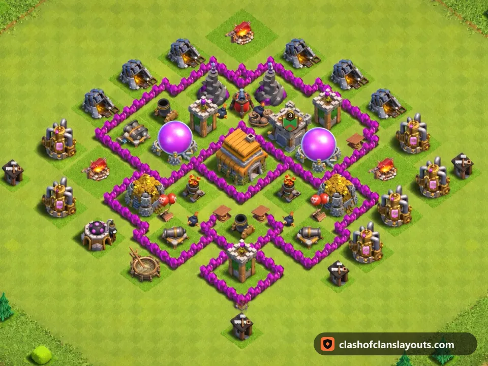 TH6 Farm Base Layout 167: Clash of Clans Town Hall 6 farm base layout, full base picture