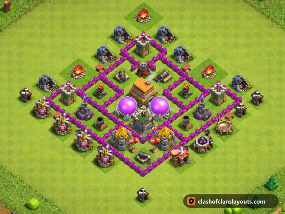 TH6 Farm Base Layout 168: Clash of Clans Town Hall 6 farm base layout, full base picture