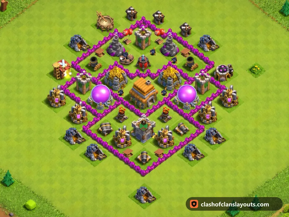 TH6 Farm Base Layout 169: Clash of Clans Town Hall 6 farm base layout, full base picture