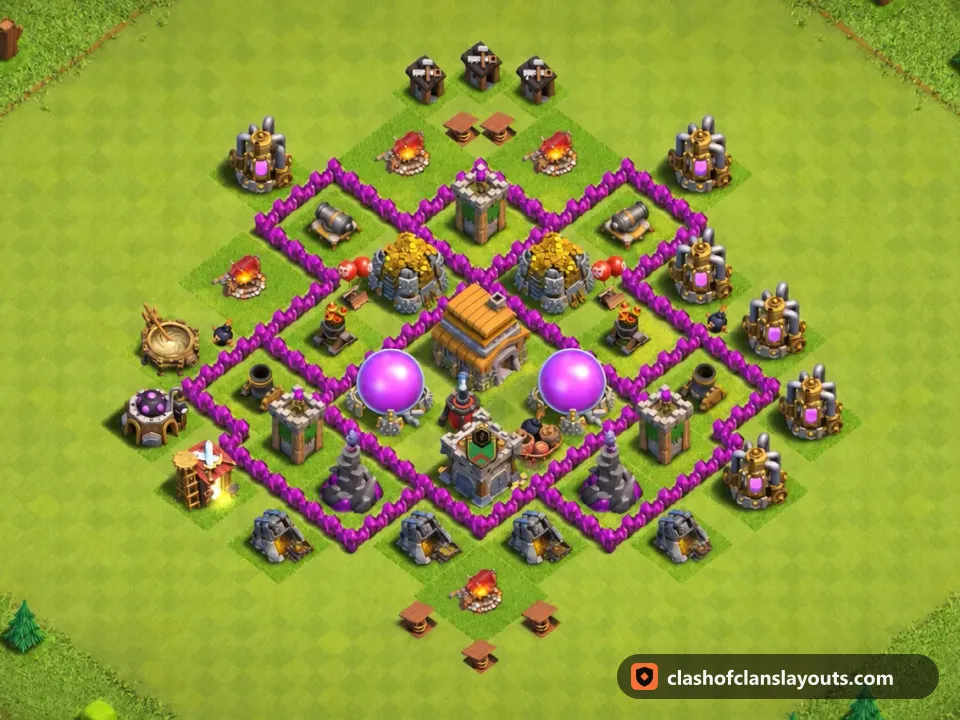 TH6 Farm Base Layout 170: Clash of Clans Town Hall 6 farm base layout, full base picture