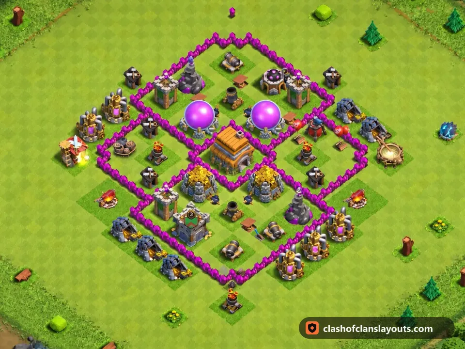 TH6 Farm Base Layout 171: Clash of Clans Town Hall 6 farm base layout, full base picture