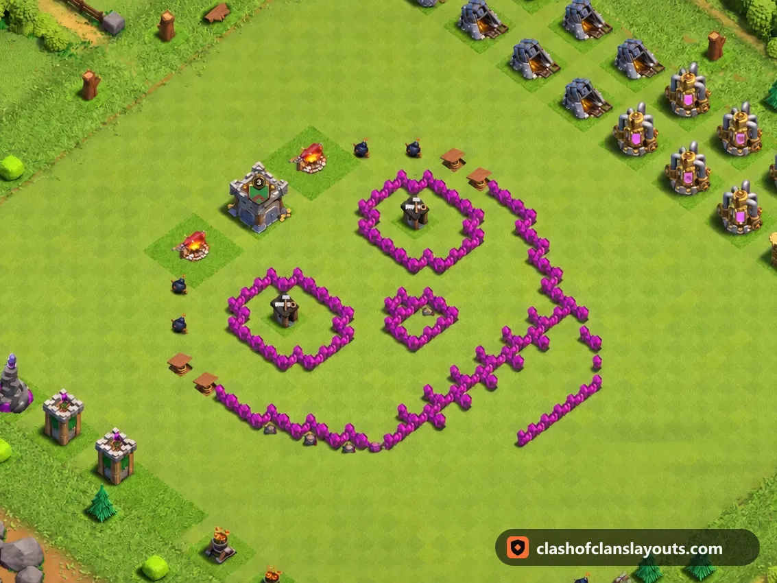 Base Divertente TH6 12: layout base divertente per Municipio 6 di Clash of Clans, immagine completa della base