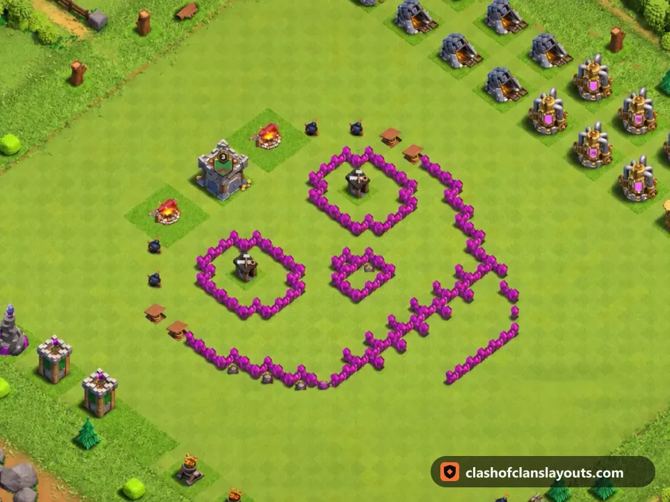 TH6 Funny Base Layout 12: Clash of Clans Town Hall 6 fun base layout, full base picture