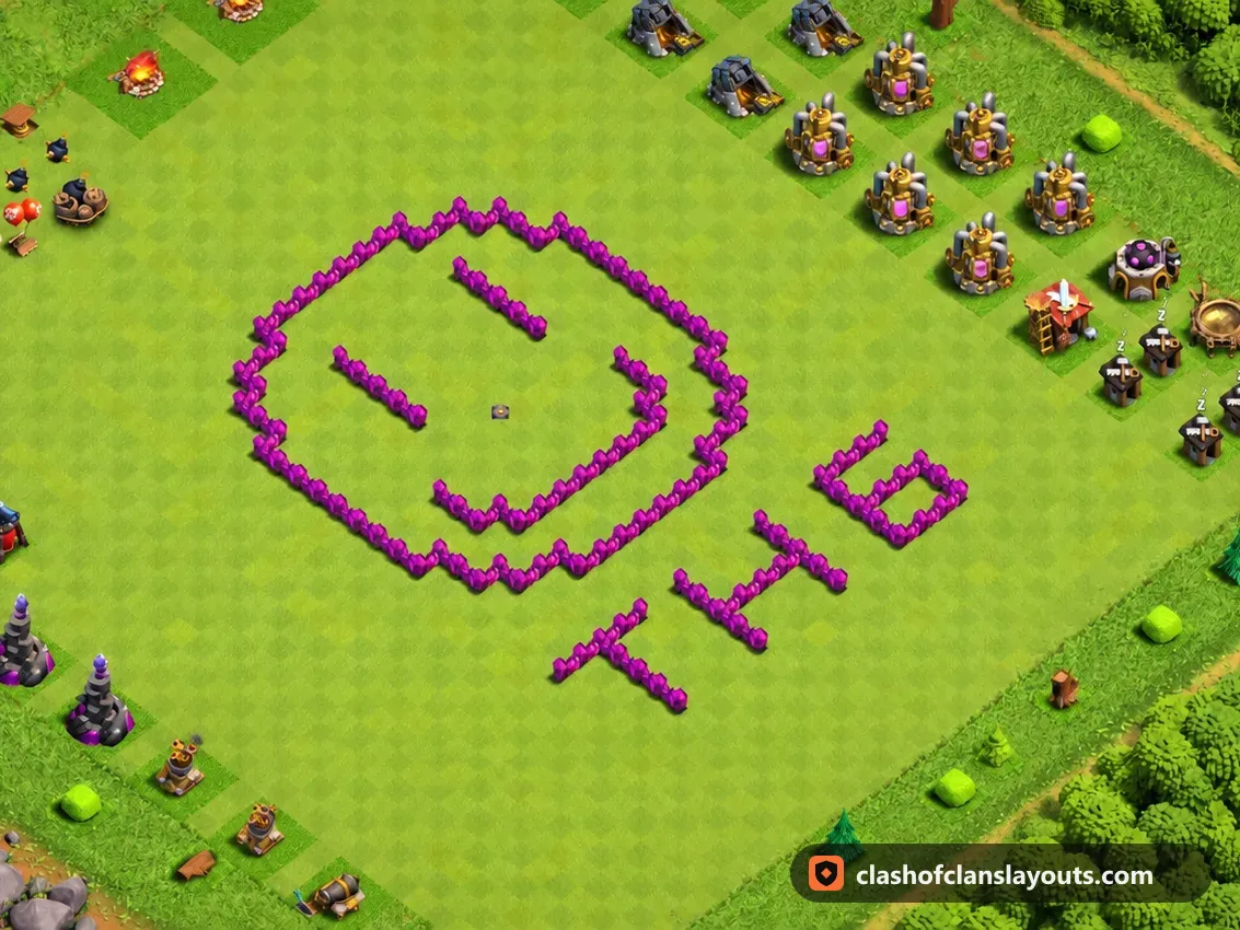 TH6 Funny Base Layout 13: Clash of Clans Town Hall 6 fun base layout, full base picture