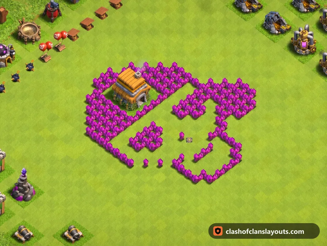 Base Divertente TH6 14: layout base divertente per Municipio 6 di Clash of Clans, immagine completa della base