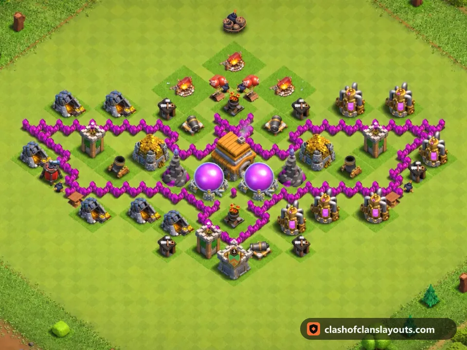 TH6 Funny Base Layout 6: Clash of Clans Town Hall 6 fun base layout, full base picture