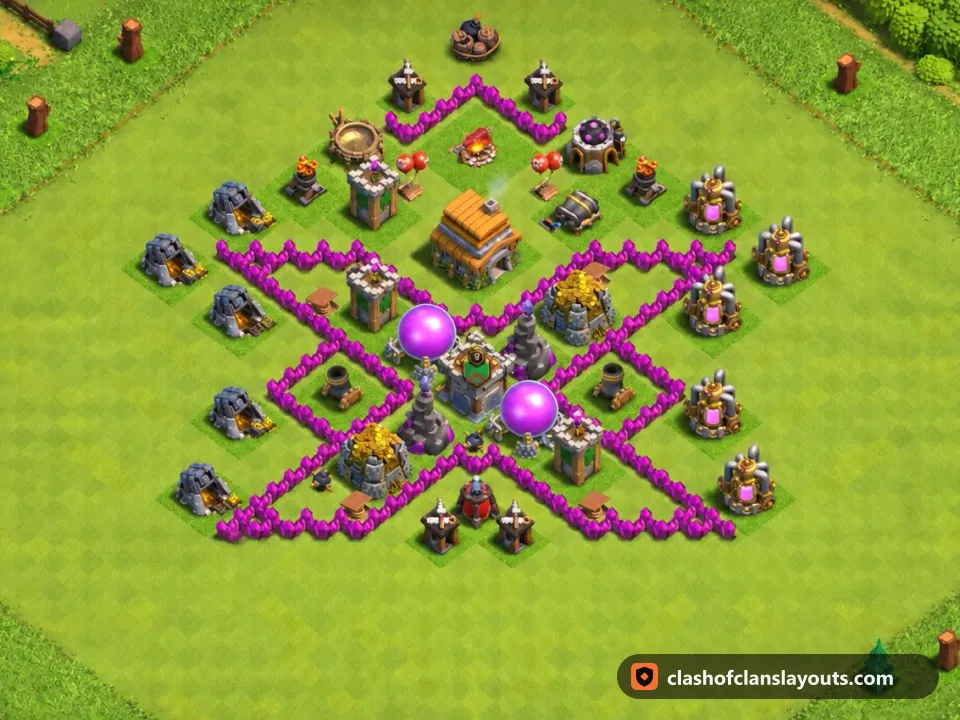 TH6 Funny Base Layout 8: Clash of Clans Town Hall 6 fun base layout, full base picture