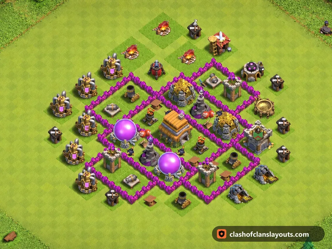 Base Ibrida TH6 146: layout base ibrida per Municipio 6 di Clash of Clans, immagine completa della base