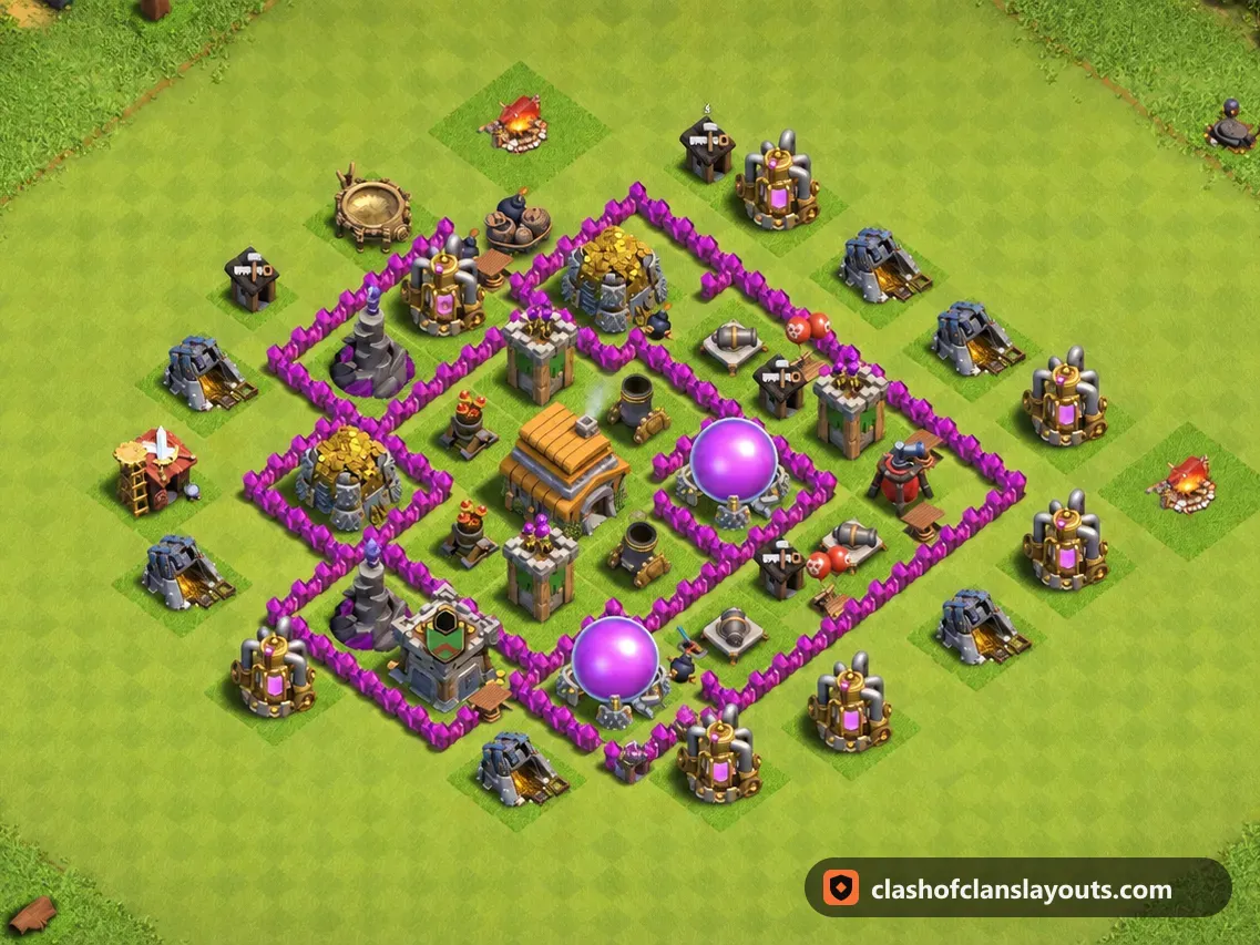 Base Hybride TH6 149 : plan de base hybride HDV 6 Clash of Clans, image complète de la base