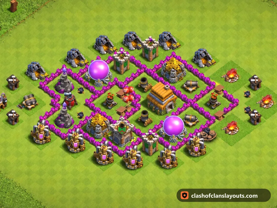 Base Ibrida TH6 152: layout base ibrida per Municipio 6 di Clash of Clans, immagine completa della base