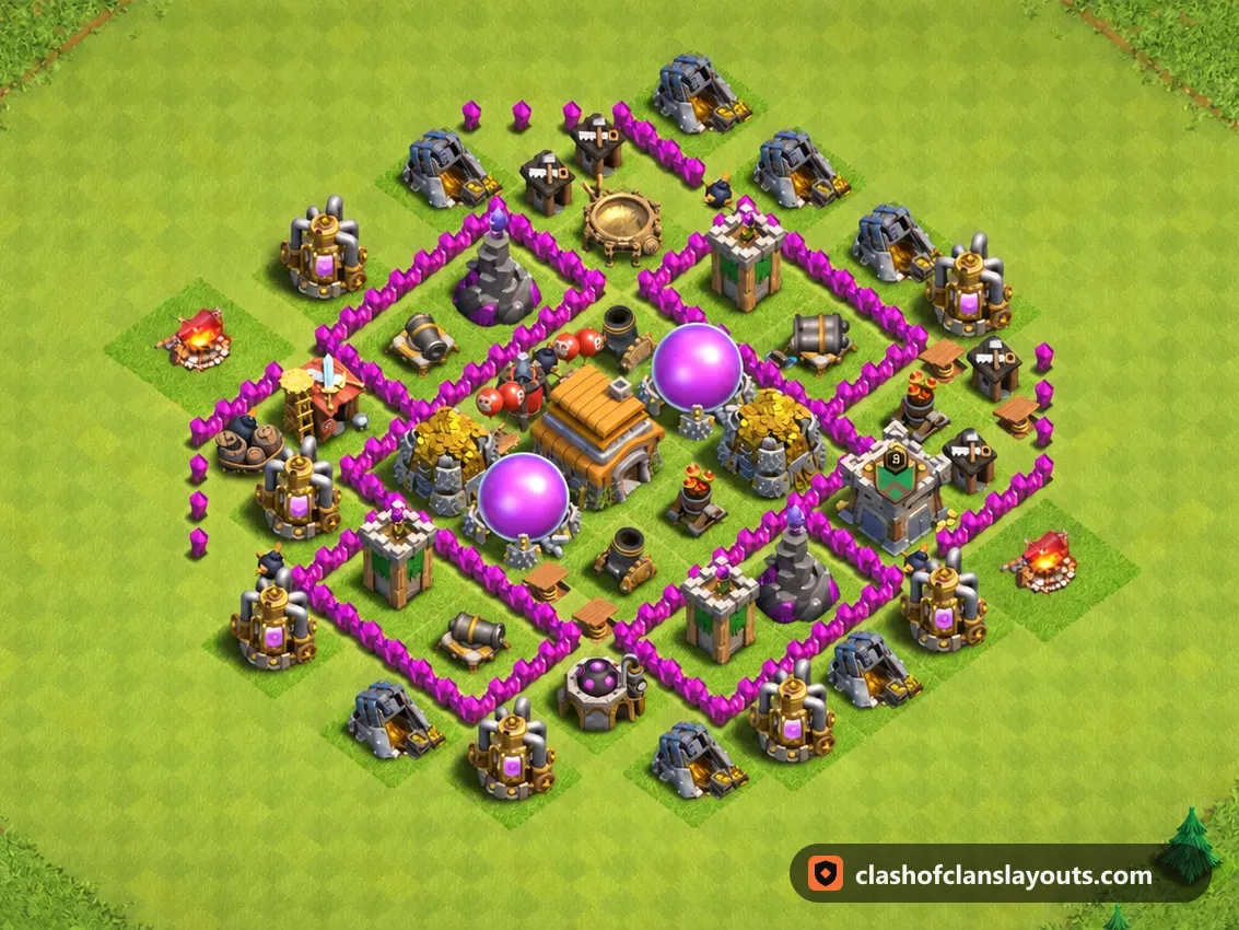 Base Hybrid TH6 153: layout base Hybrid Clash of Clans Town Hall 6, gambar base lengkap