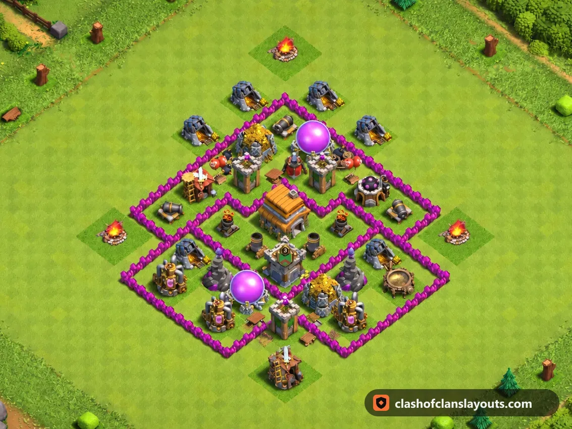 TH6 Trophy Base Layout 163: Clash of Clans Town Hall 6 trophy base layout, full base picture