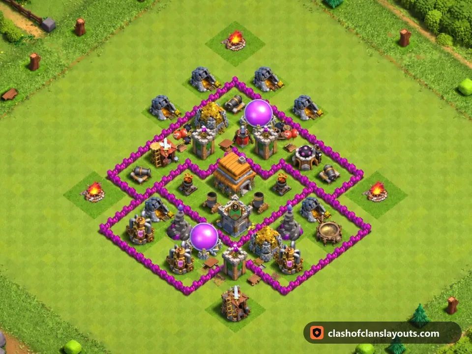 TH6 Trophy Base Layout 163: Clash of Clans Town Hall 6 trophy base layout, full base picture