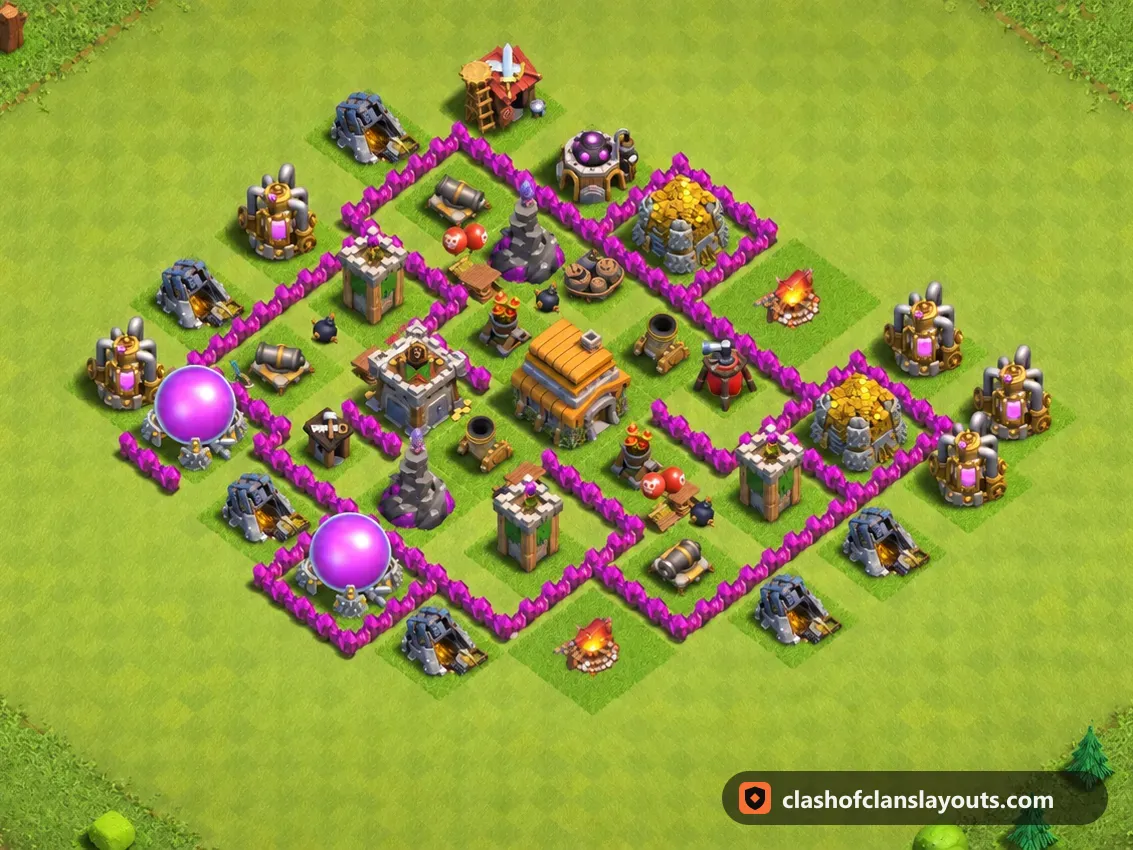 TH6 Trophy Base Layout 169: Clash of Clans Town Hall 6 trophy base layout, full base picture