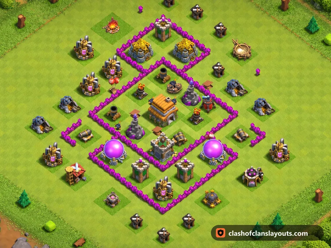 TH6 Trophy Base Layout 171: Clash of Clans Town Hall 6 trophy base layout, full base picture