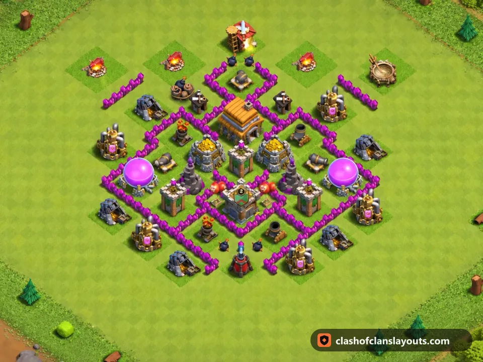TH6 Trophy Base Layout 172: Clash of Clans Town Hall 6 trophy base layout, full base picture