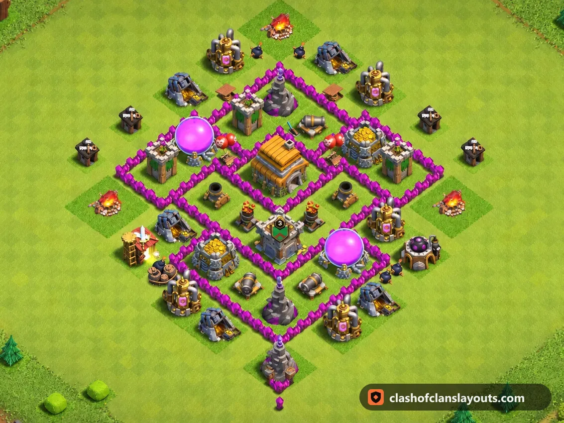 TH6 トロフィー用配置 174：Clash of Clans タウンホール6のトロフィー用配置、ベース全体の画像
