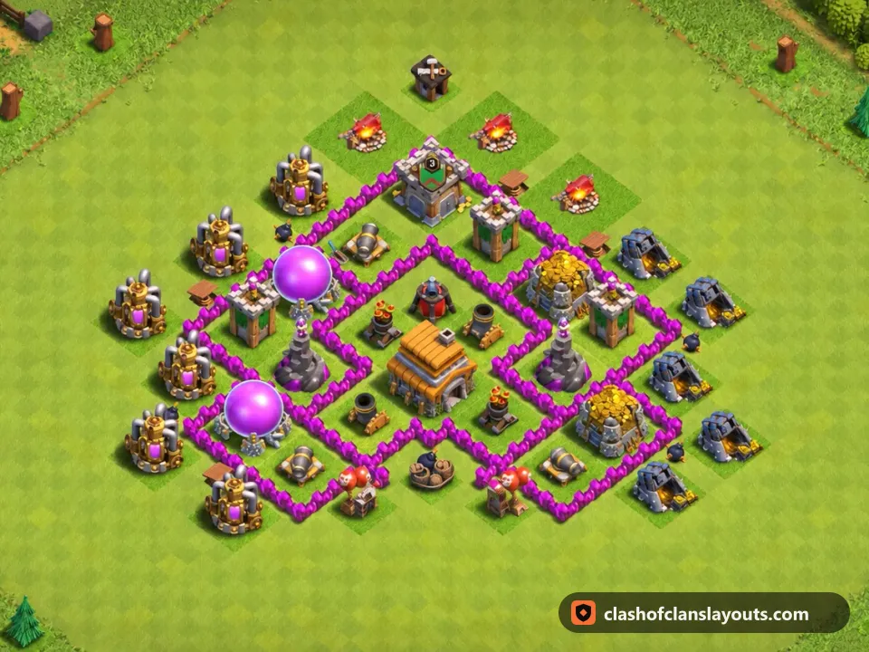 TH6 Trophy Base Layout 175: Clash of Clans Town Hall 6 trophy base layout, full base picture