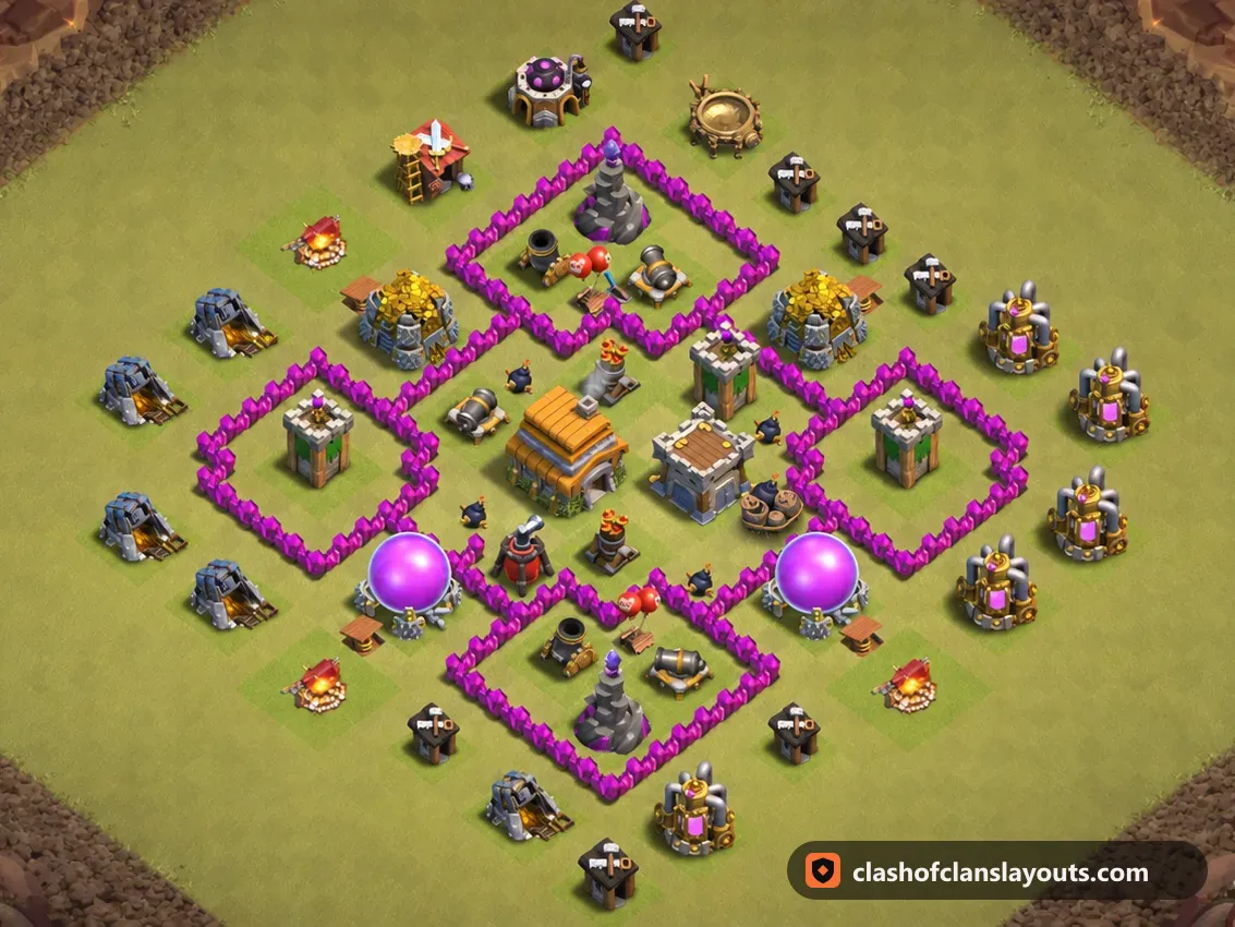 Kriegsbase TH6 56: Clash of Clans Kriegsbase für Rathaus 6, komplettes Bild der Base