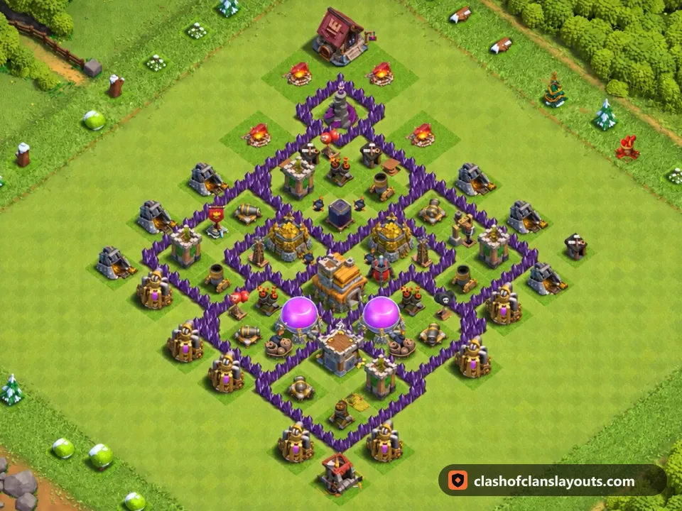 TH7 Farm Base Layout 272: Clash of Clans Town Hall 7 farm base layout, full base picture