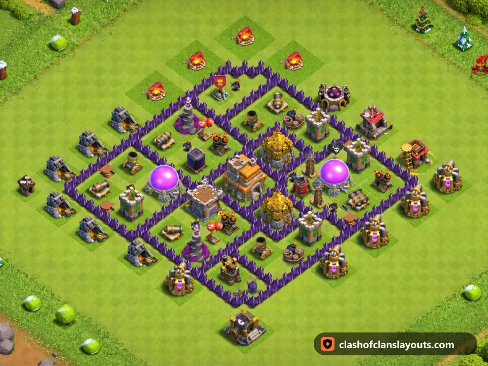 TH7 Farm Base Layout 275: Clash of Clans Town Hall 7 farm base layout, full base picture