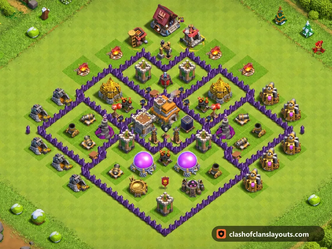 TH7 Farm Base Layout 277: Clash of Clans Town Hall 7 farm base layout, full base picture