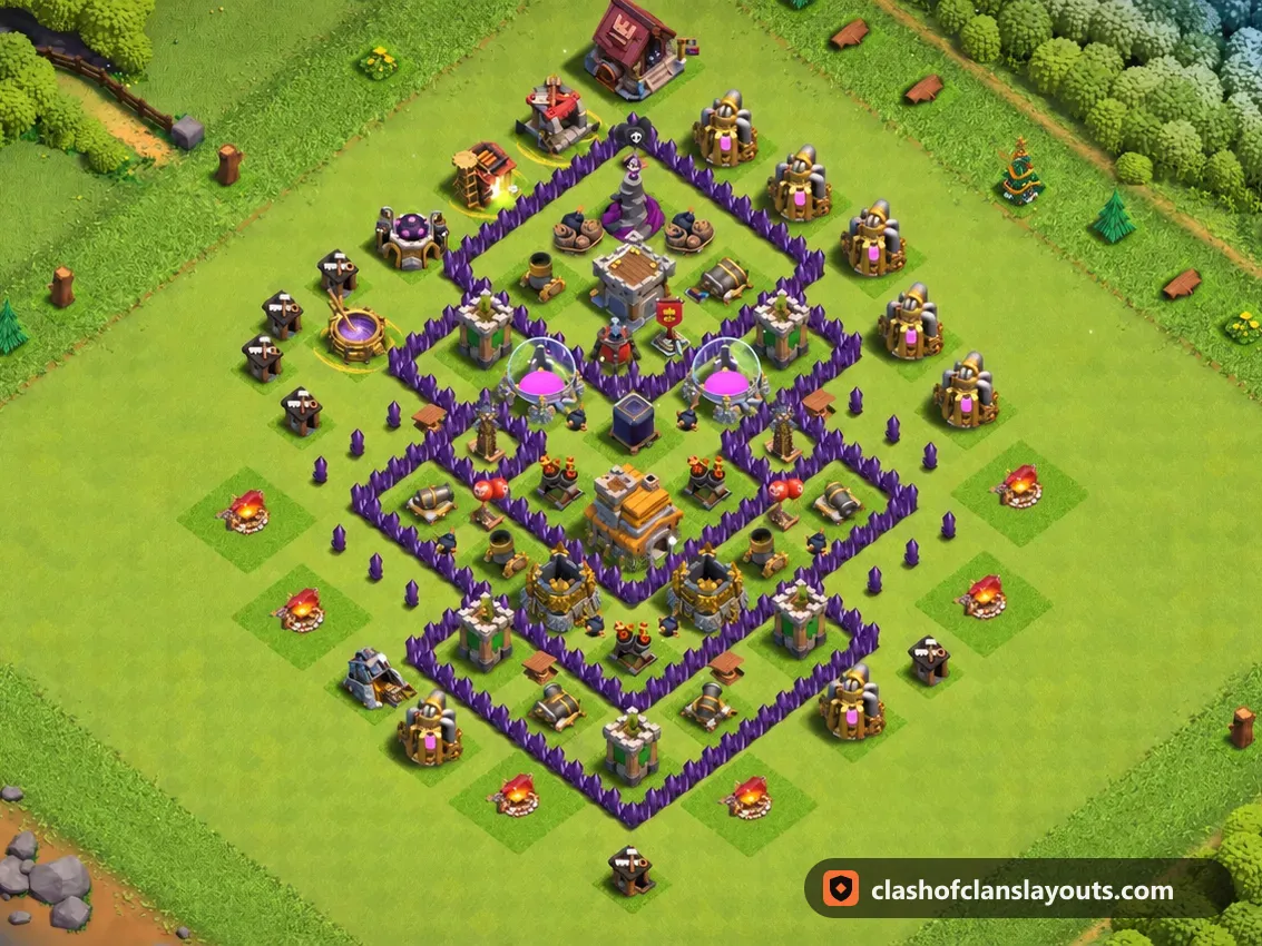 TH7 Farm Base Layout 279: Clash of Clans Town Hall 7 farm base layout, full base picture