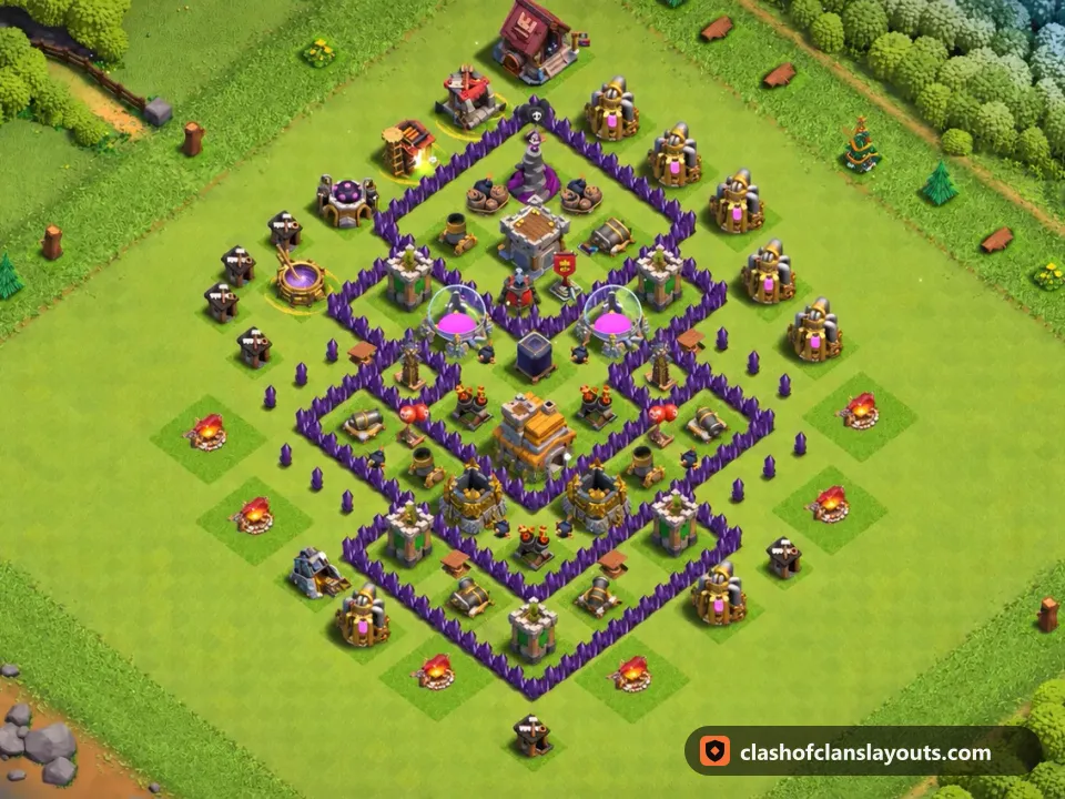 TH7 Farm Base Layout 279: Clash of Clans Town Hall 7 farm base layout, full base picture