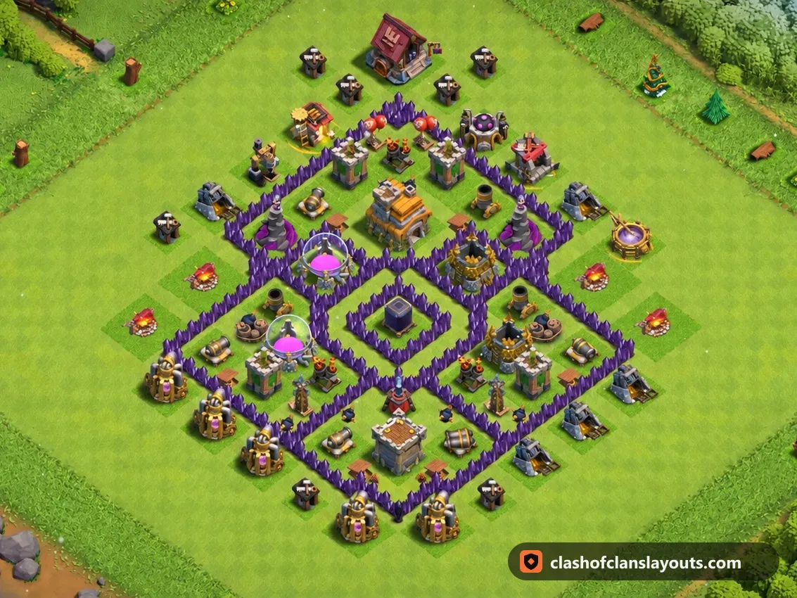 TH7 Farm Base Layout 281: Clash of Clans Town Hall 7 farm base layout, full base picture