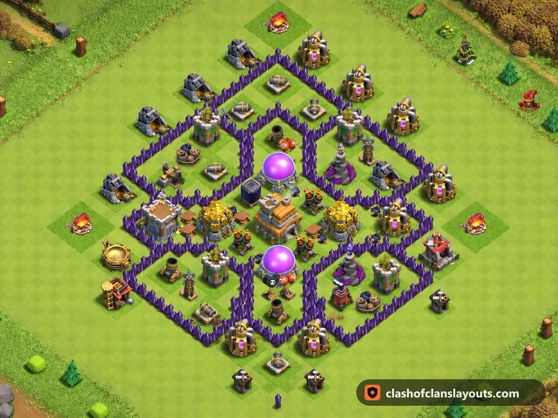 TH7 ハイブリッド配置 255：Clash of Clans タウンホール7のハイブリッド配置、ベース全体の画像