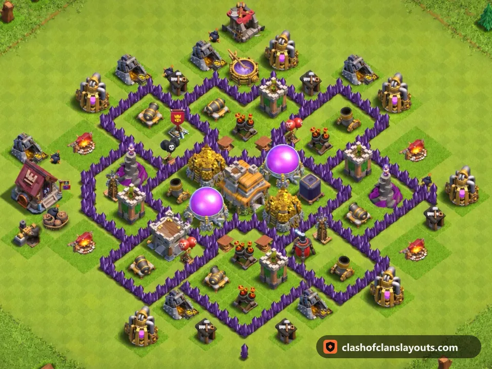 TH7 Hybrid Base Layout 256: Clash of Clans Town Hall 7 hybrid base layout, full base picture