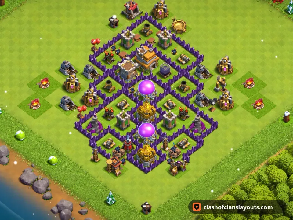 TH7 Hybrid Base Layout 259: Clash of Clans Town Hall 7 hybrid base layout, full base picture