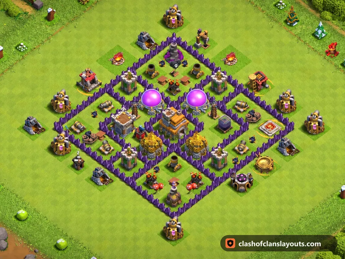 Base Hybride TH7 260 : plan de base hybride HDV 7 Clash of Clans, image complète de la base