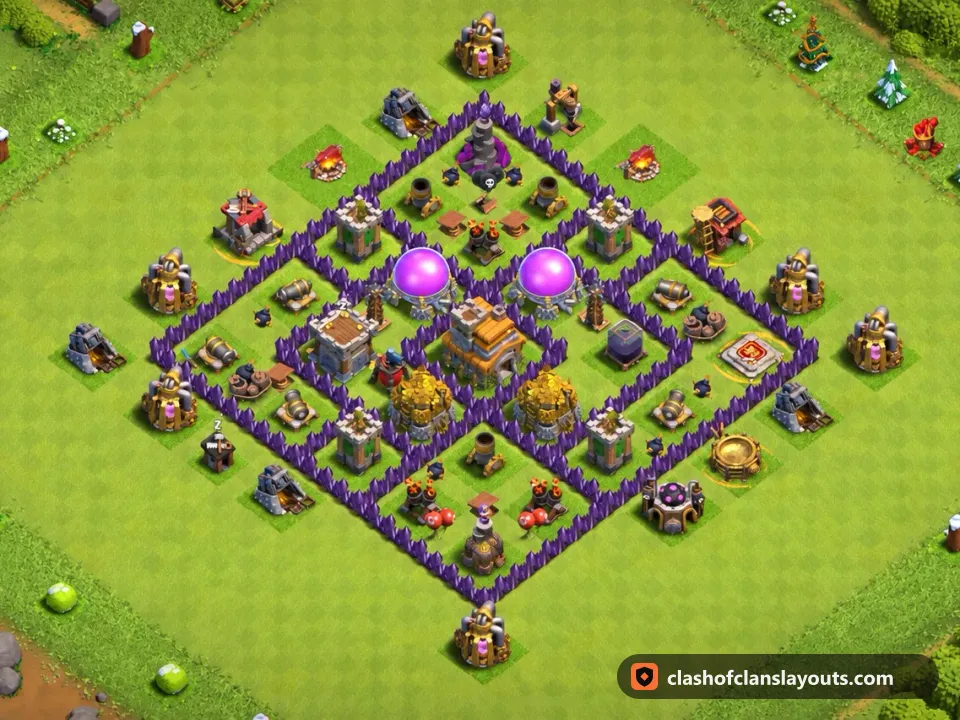 TH7 Hybrid Base Layout 260: Clash of Clans Town Hall 7 hybrid base layout, full base picture