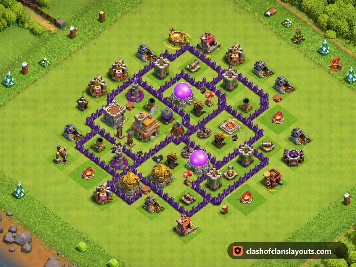 Base Hybride TH7 262 : plan de base hybride HDV 7 Clash of Clans, image complète de la base