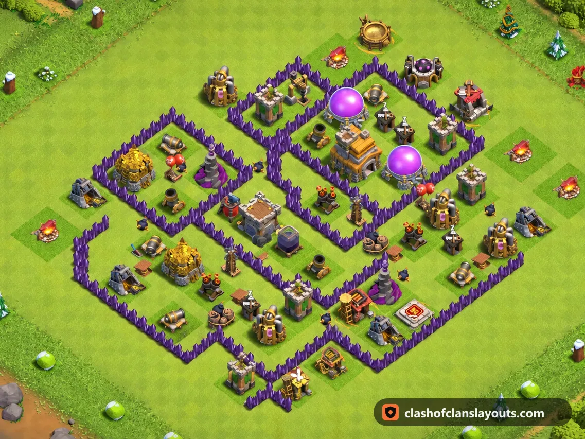 Base Hybride TH7 263 : plan de base hybride HDV 7 Clash of Clans, image complète de la base