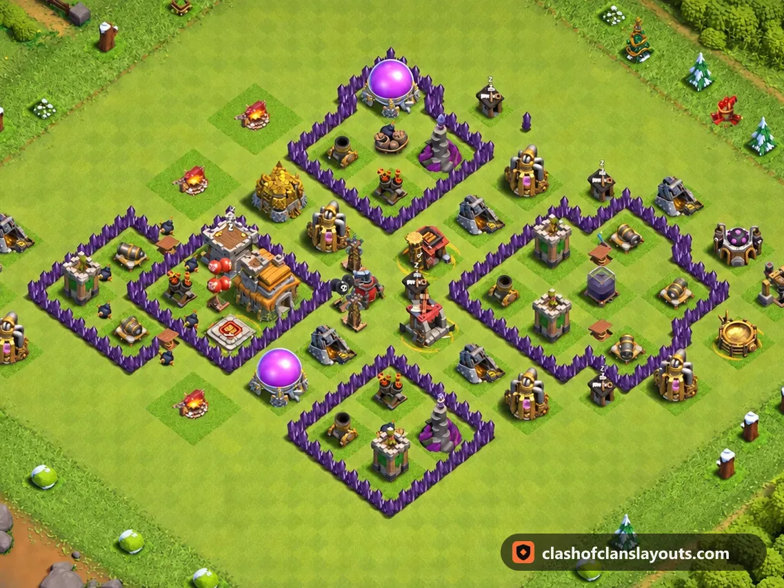 Base Hybrid TH7 264: layout base Hybrid Clash of Clans Town Hall 7, gambar base lengkap