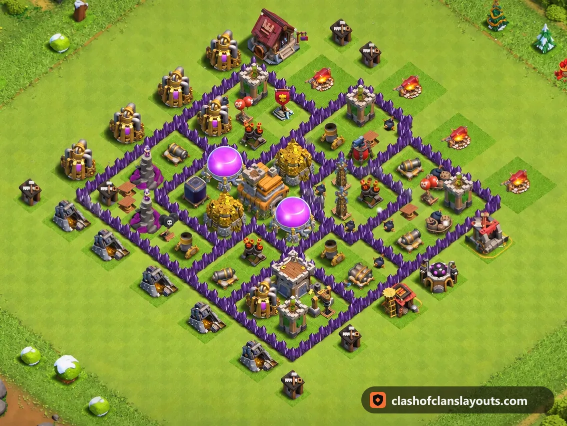Base Hybride TH7 266 : plan de base hybride HDV 7 Clash of Clans, image complète de la base