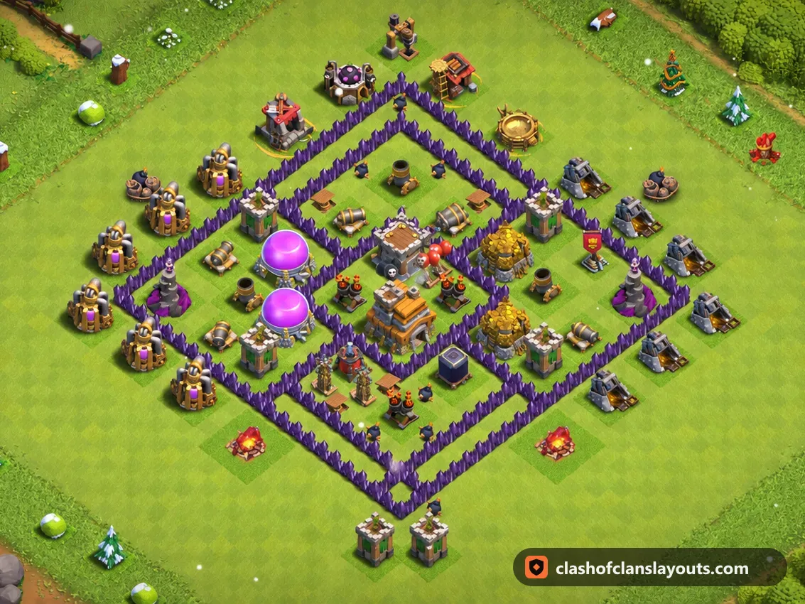 Base Hybride TH7 267 : plan de base hybride HDV 7 Clash of Clans, image complète de la base
